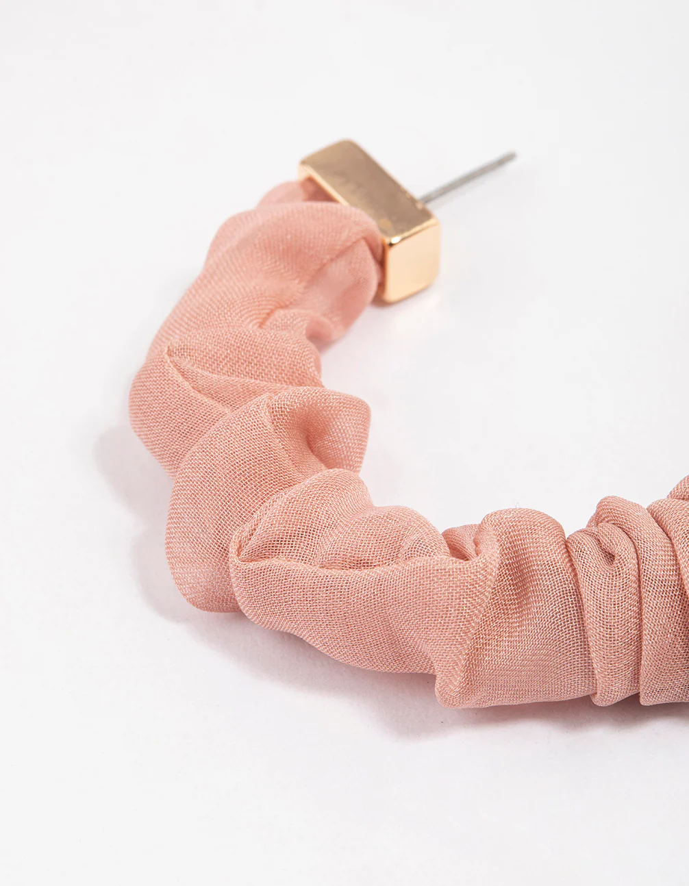 Gold & Pink Scrunched Fabric Hoop Earrings - Image 3