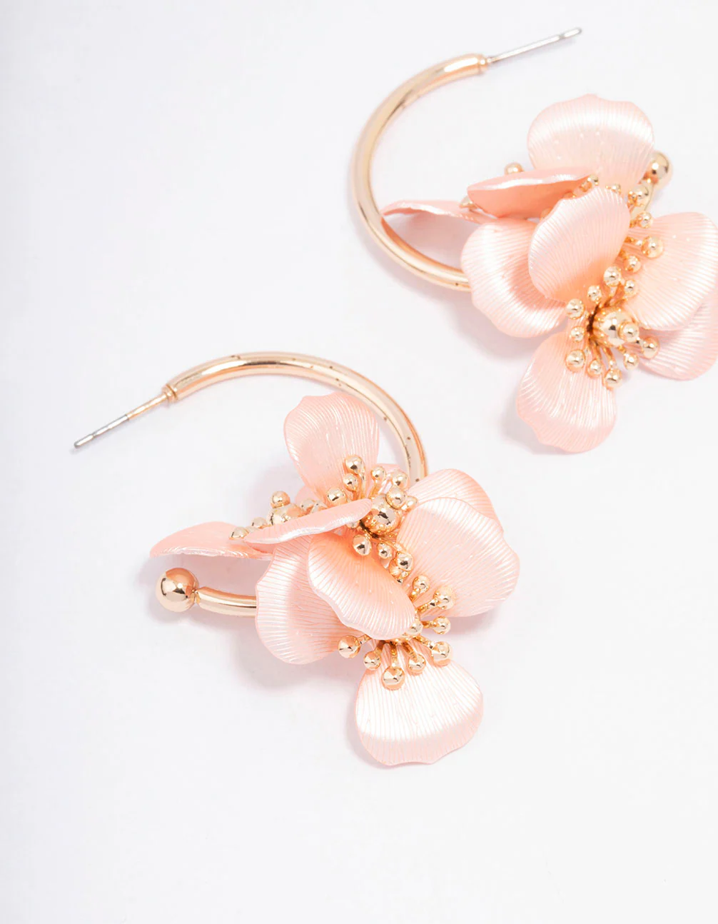 Gold Smooth Hoop Flower Huggie Earrings - Image 2