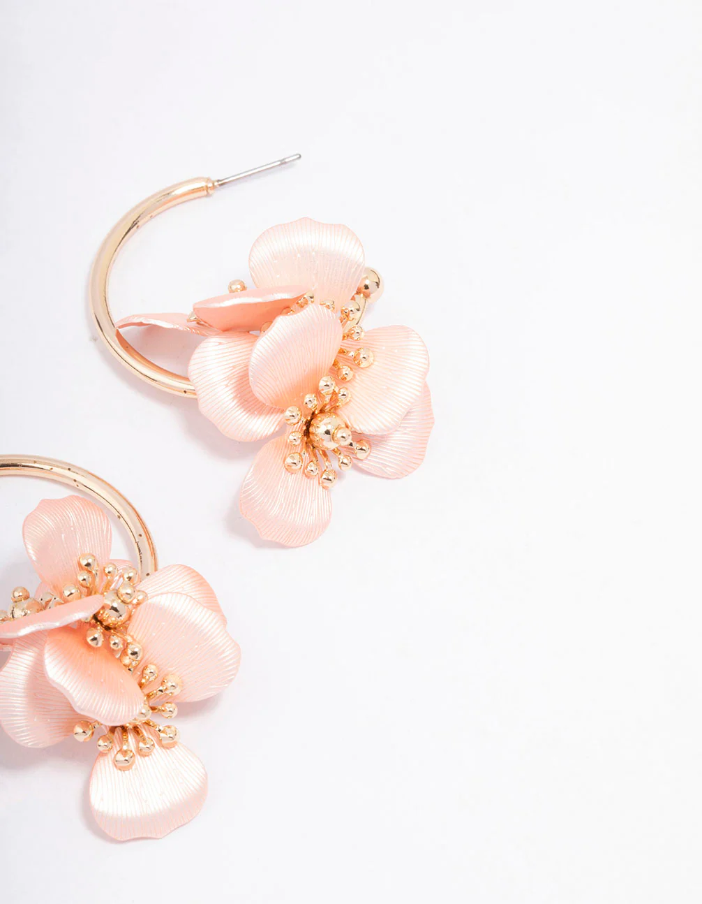 Gold Smooth Hoop Flower Huggie Earrings - Image 3