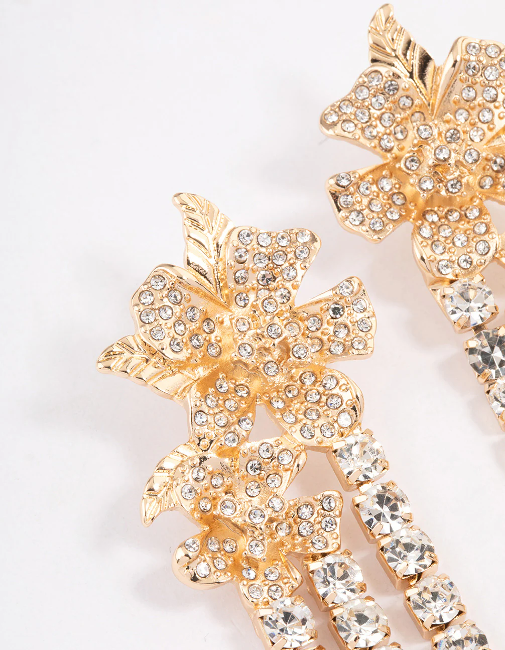 Gold Statement Diamante Flower Drop Earrings - Image 2