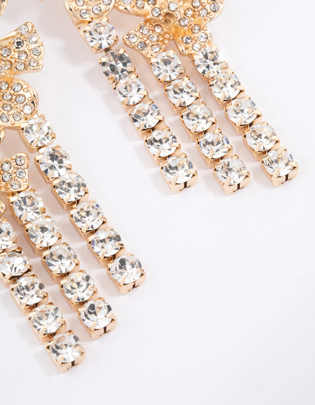 Gold Statement Diamante Flower Drop Earrings - Image 3