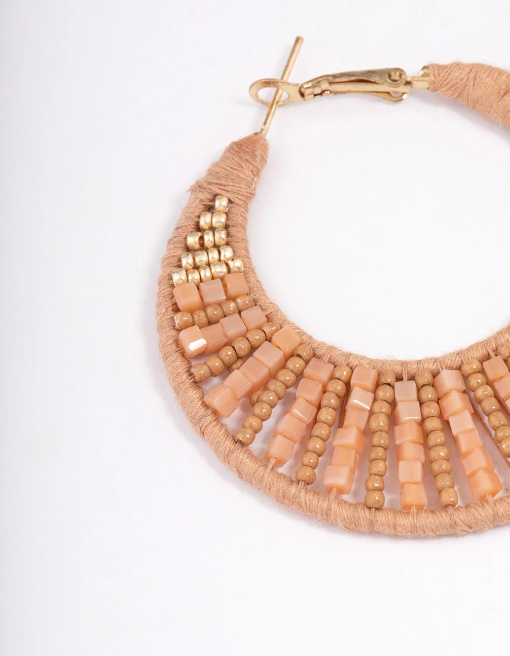 Gold Threaded Mixed Bead Hoop Earrings - Image 2