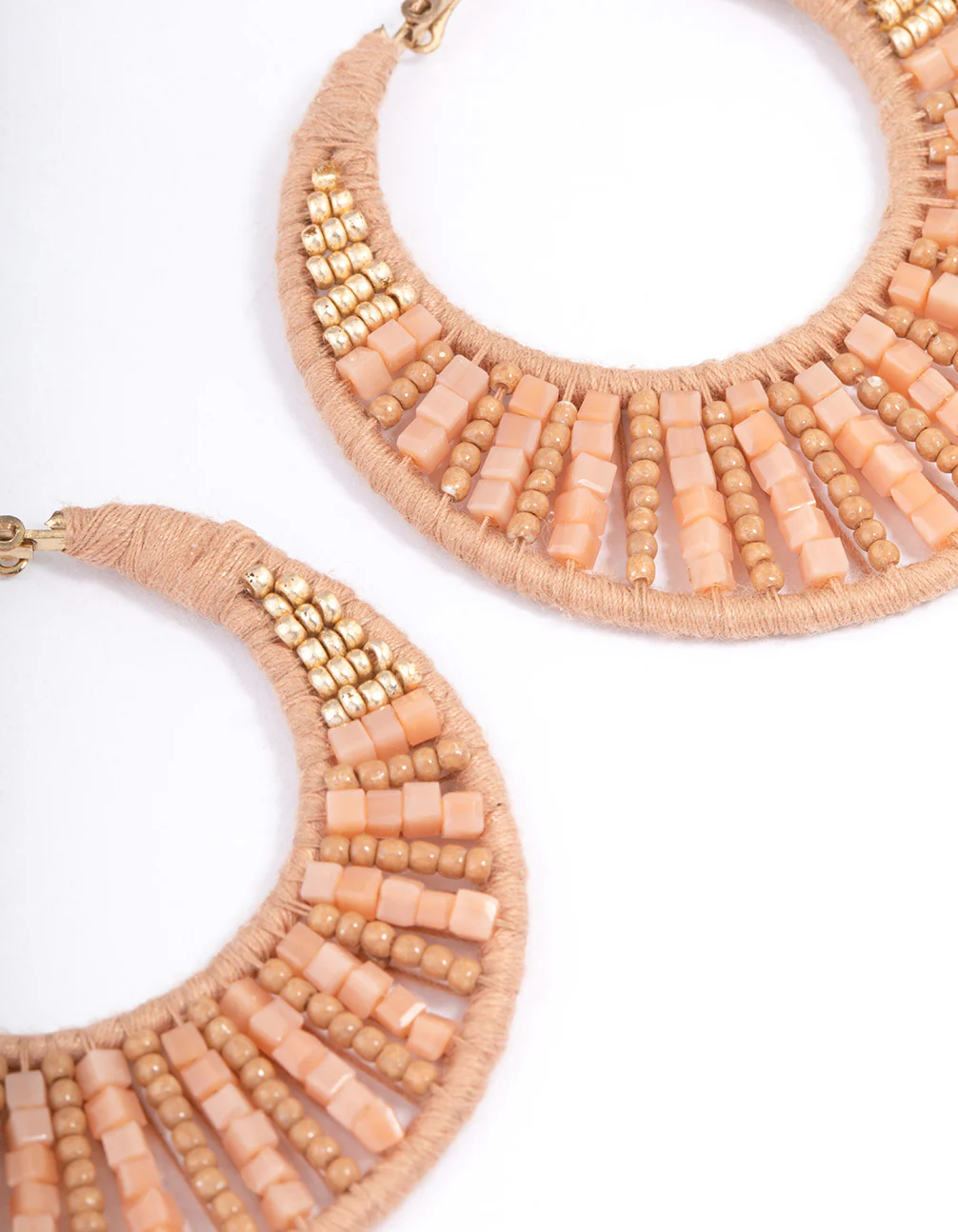 Gold Threaded Mixed Bead Hoop Earrings - Image 3
