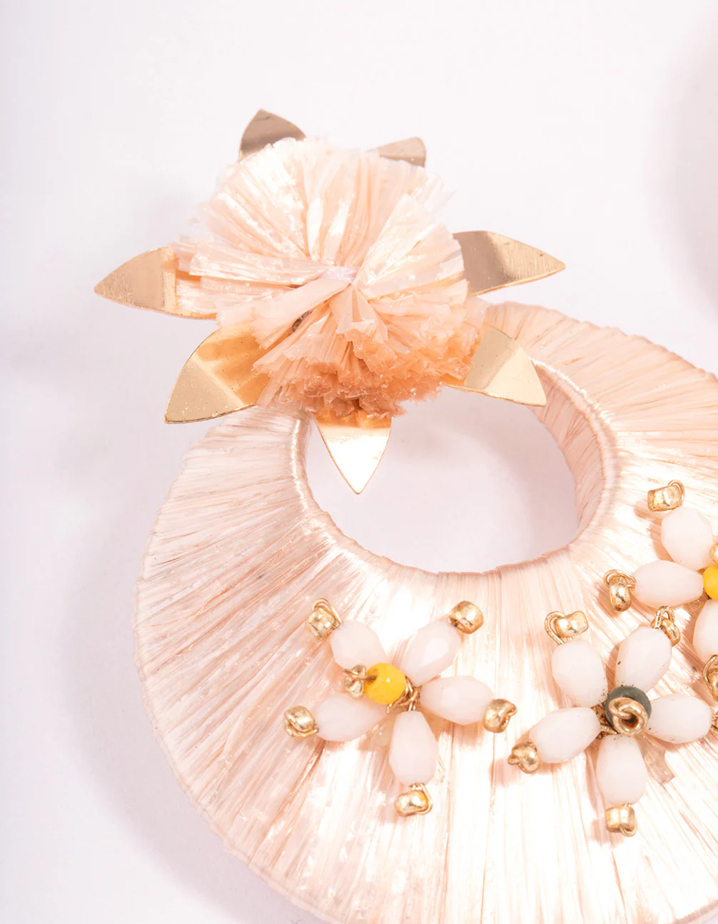 Gold Threaded Flower Round Drop Earrings - Image 2