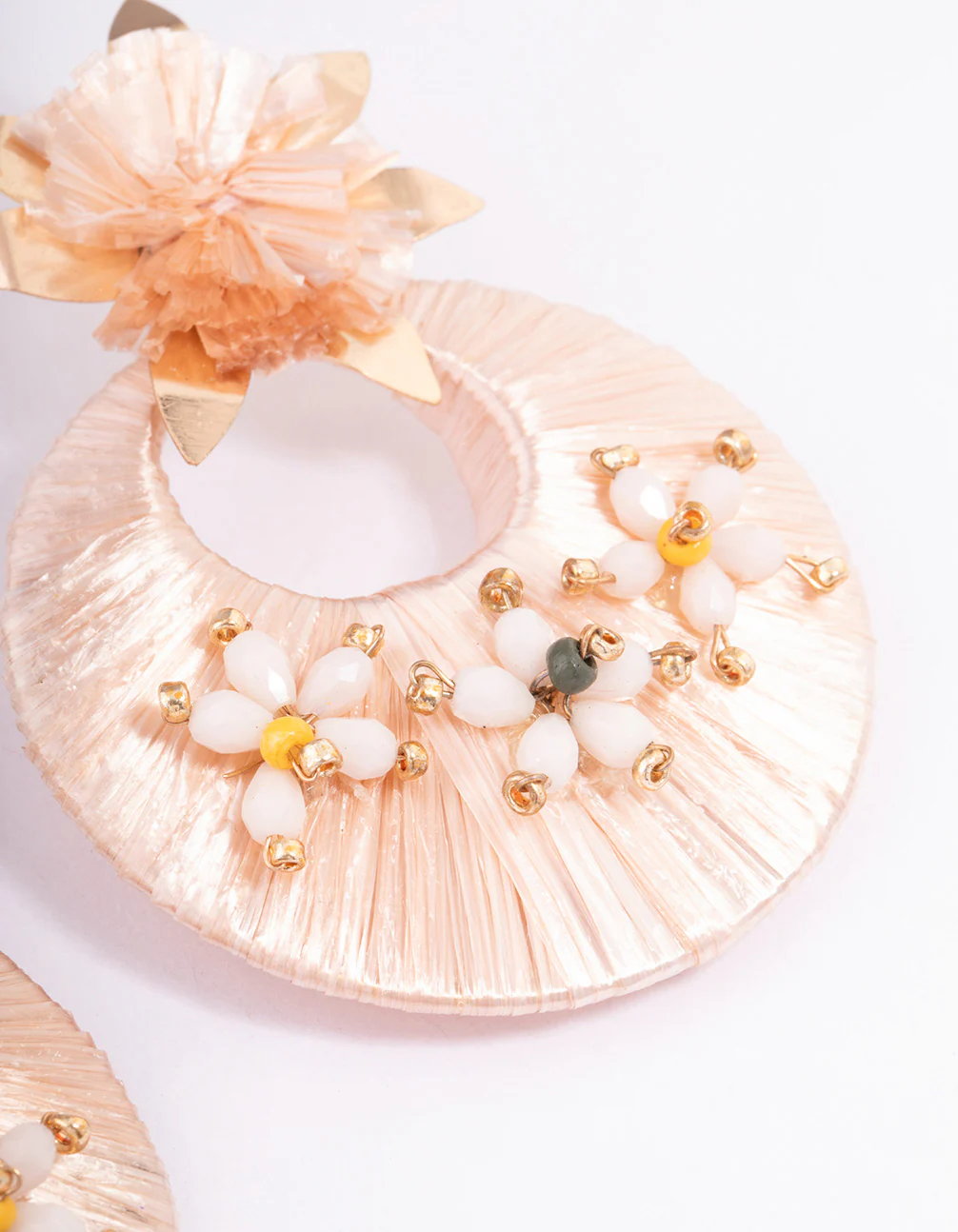 Gold Threaded Flower Round Drop Earrings - Image 3