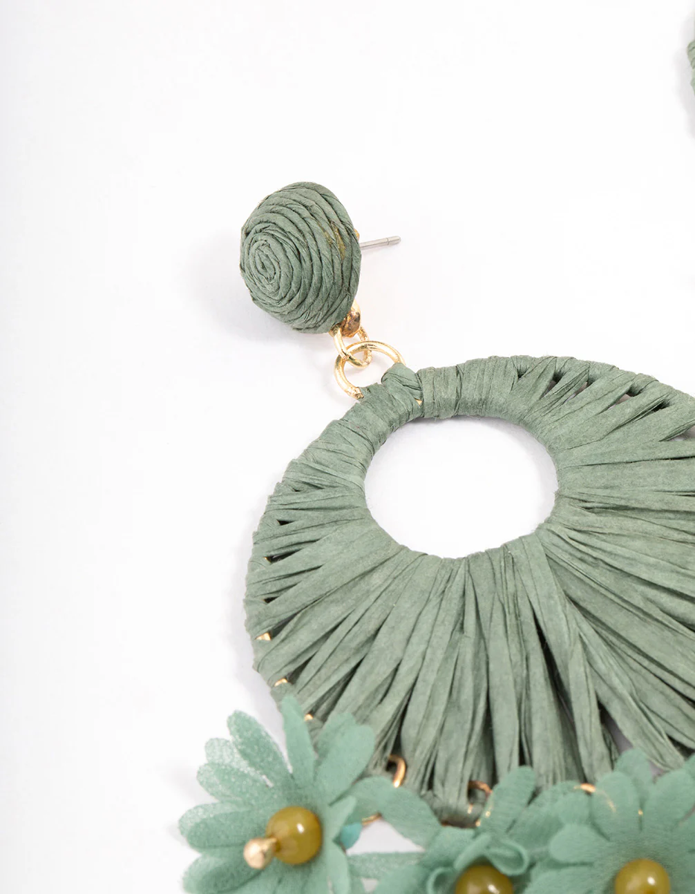 Gold Threaded Flower Tassel Drop Earrings - Image 2