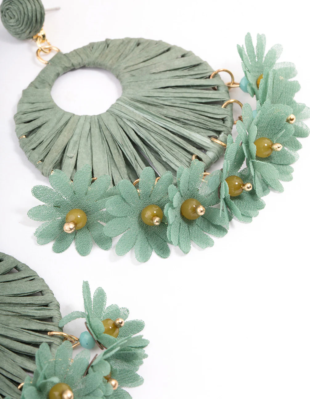 Gold Threaded Flower Tassel Drop Earrings - Image 3