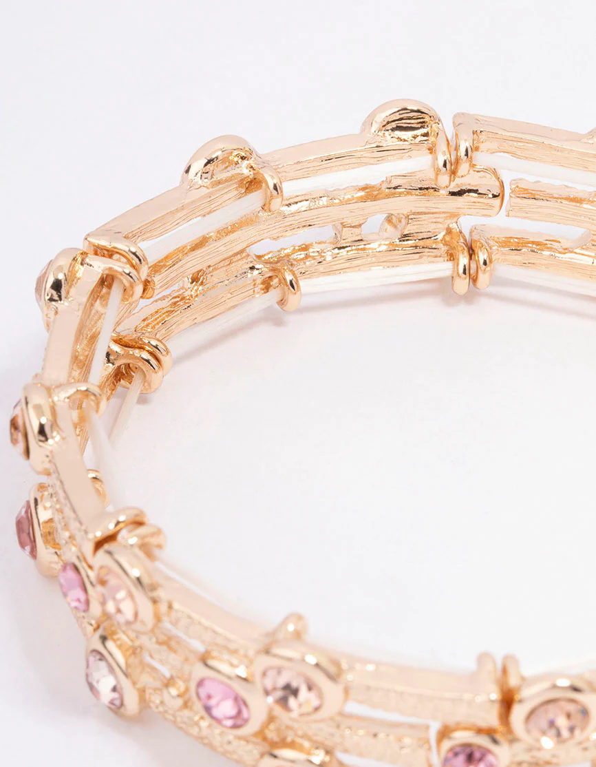 Gold Textured Diamante Bangle - Image 3