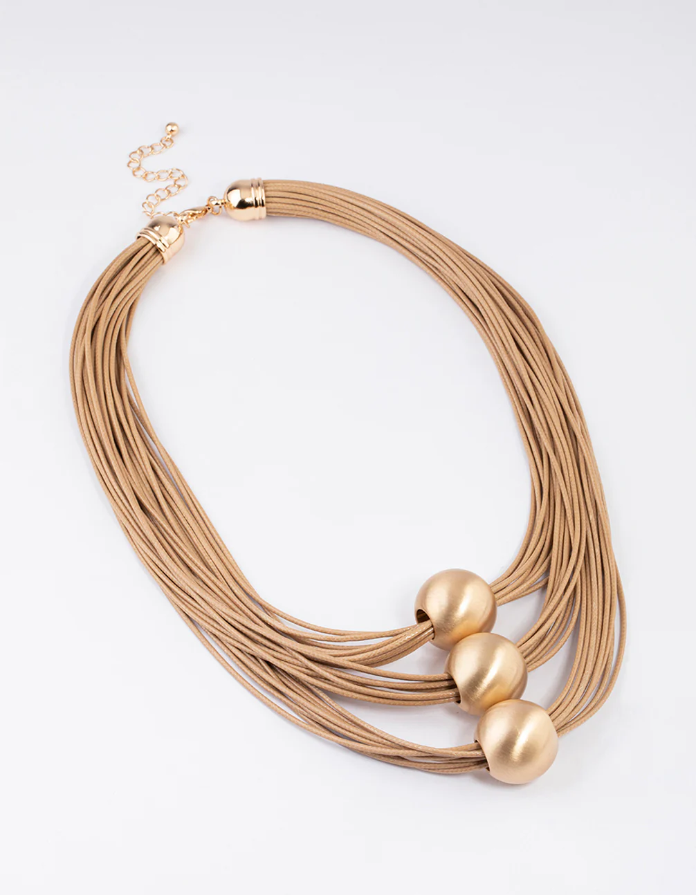 Gold Wax Cord Triangle Ball Layered Necklace - Image 2