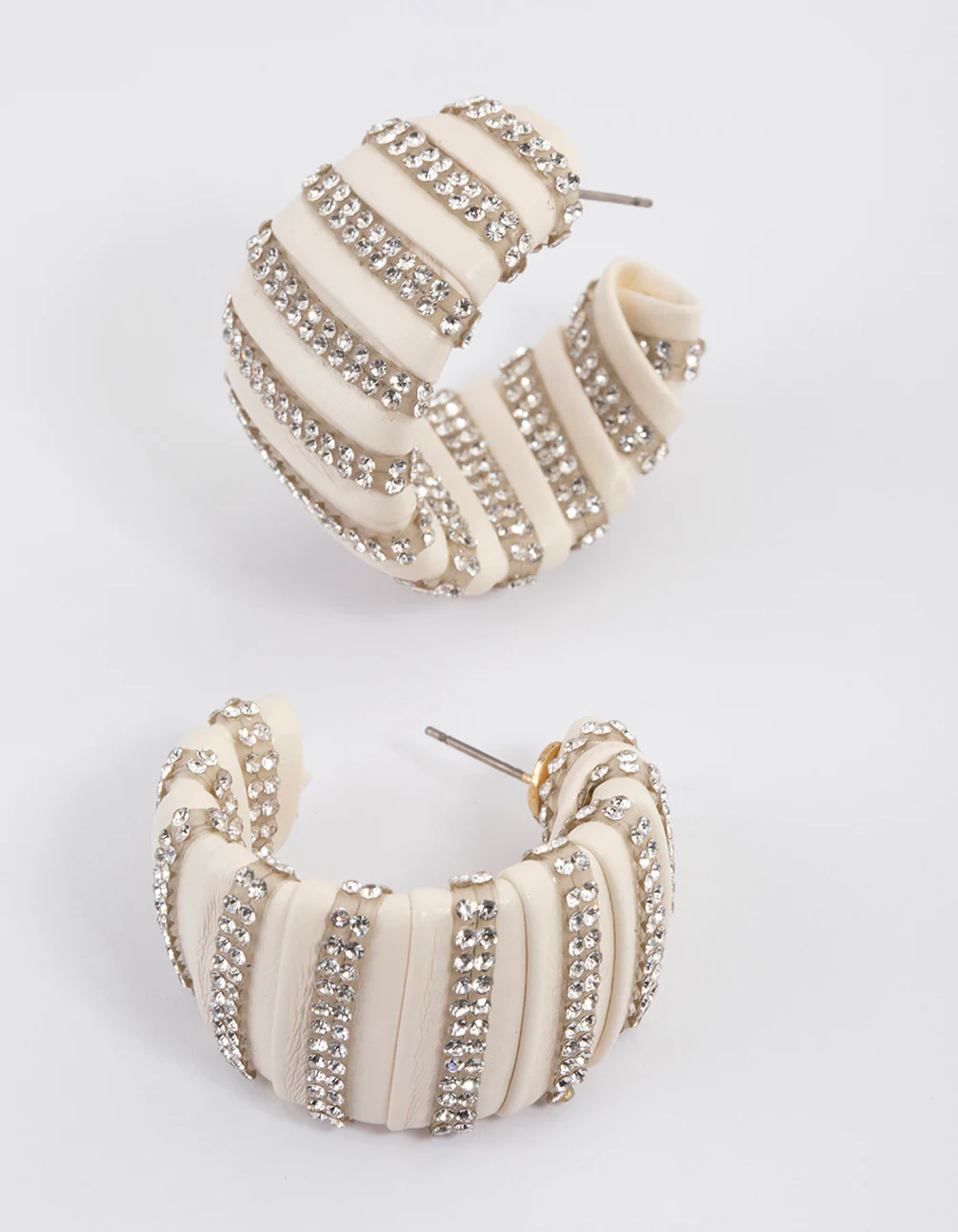 Silver White Diamante Hoop Earrings - Image 2