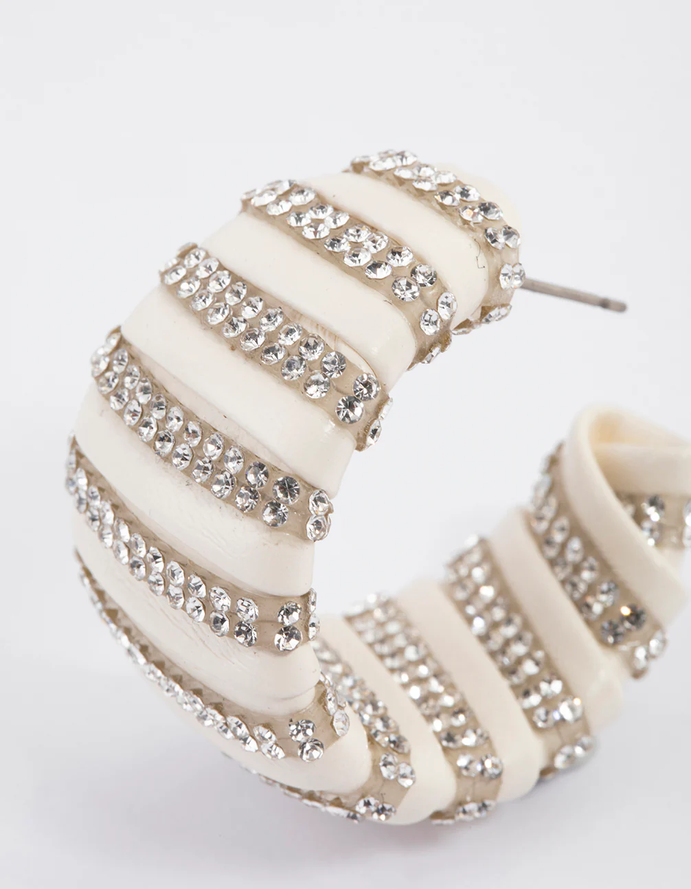 Silver White Diamante Hoop Earrings - Image 3