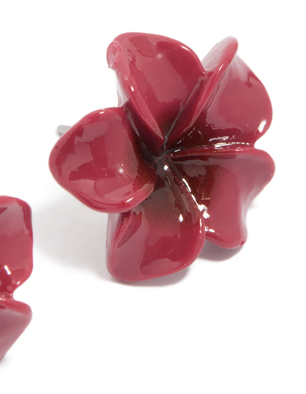 Burgundy Acrylic Frangipani Flower Stud Earrings - Image 4