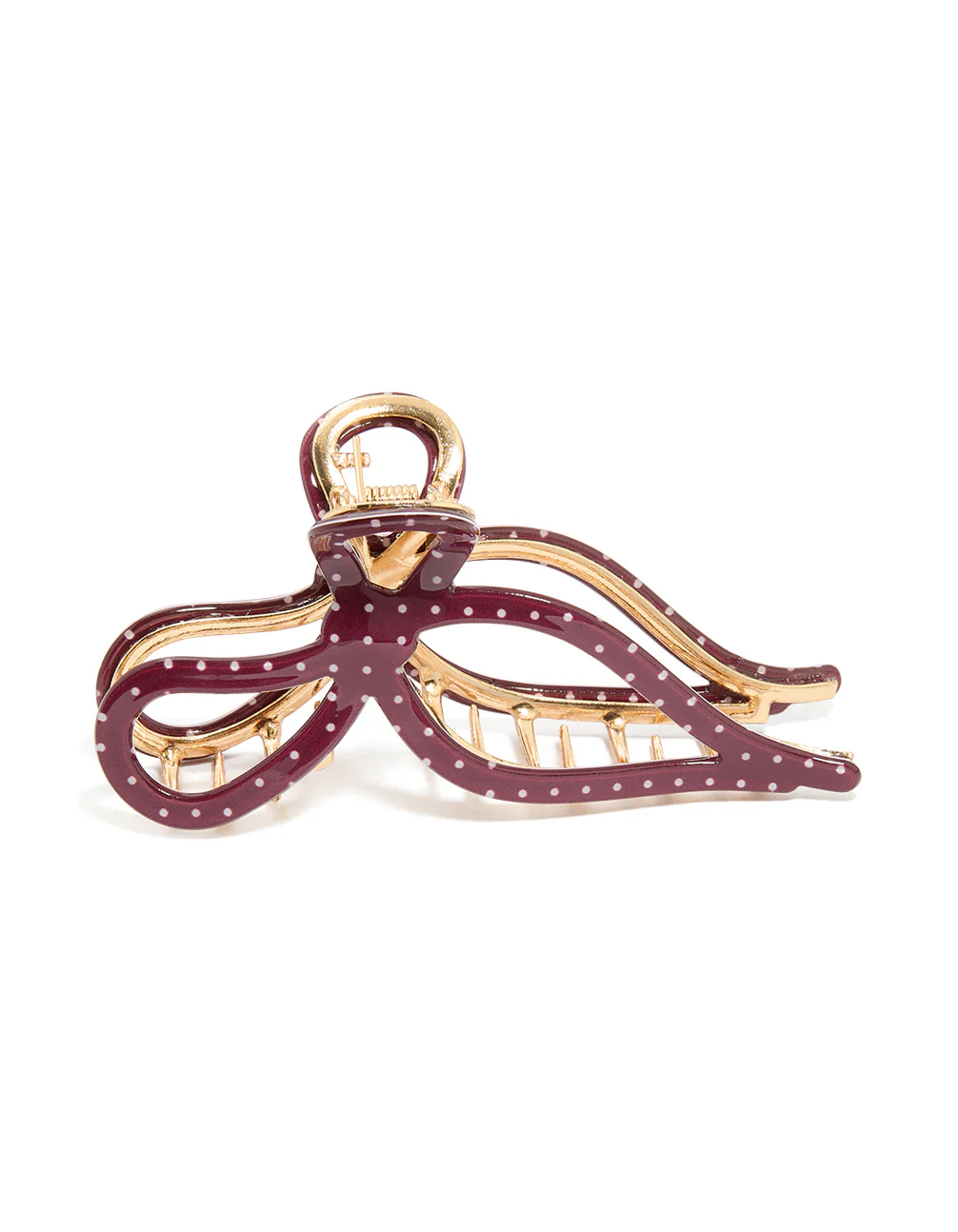 Burgundy Dotted Acrylic Bow Hair Claw Clip - Image 2