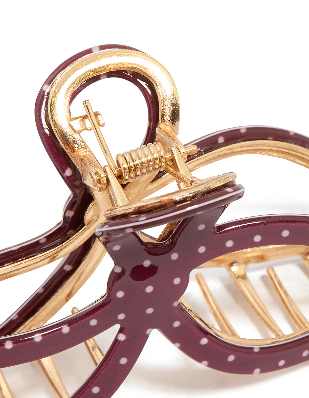 Burgundy Dotted Acrylic Bow Hair Claw Clip - Image 3
