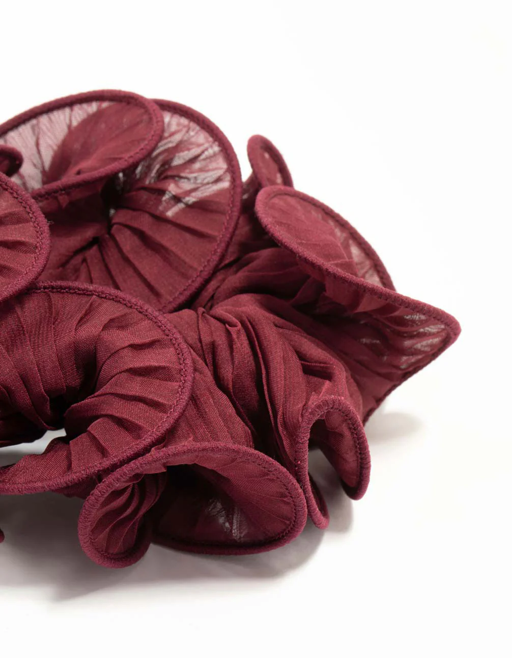 Burgundy Plisse Fabric Scrunchie - Image 2