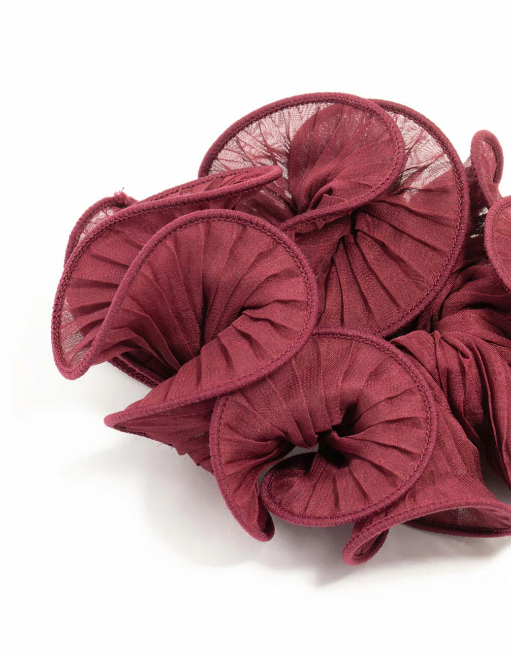 Burgundy Plisse Fabric Scrunchie - Image 3