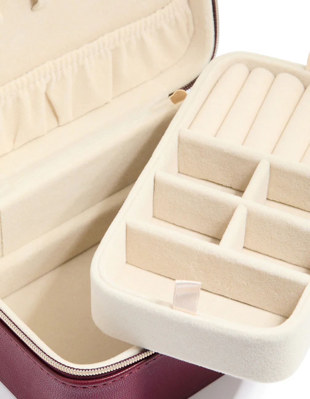Burgundy PU Leather Rectangular Layered Jewellery Box - Image 2