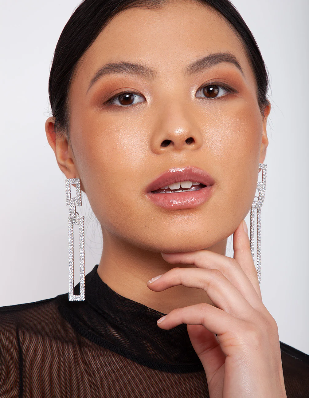 Diamante Rectangle Drop Earrings - Image 2