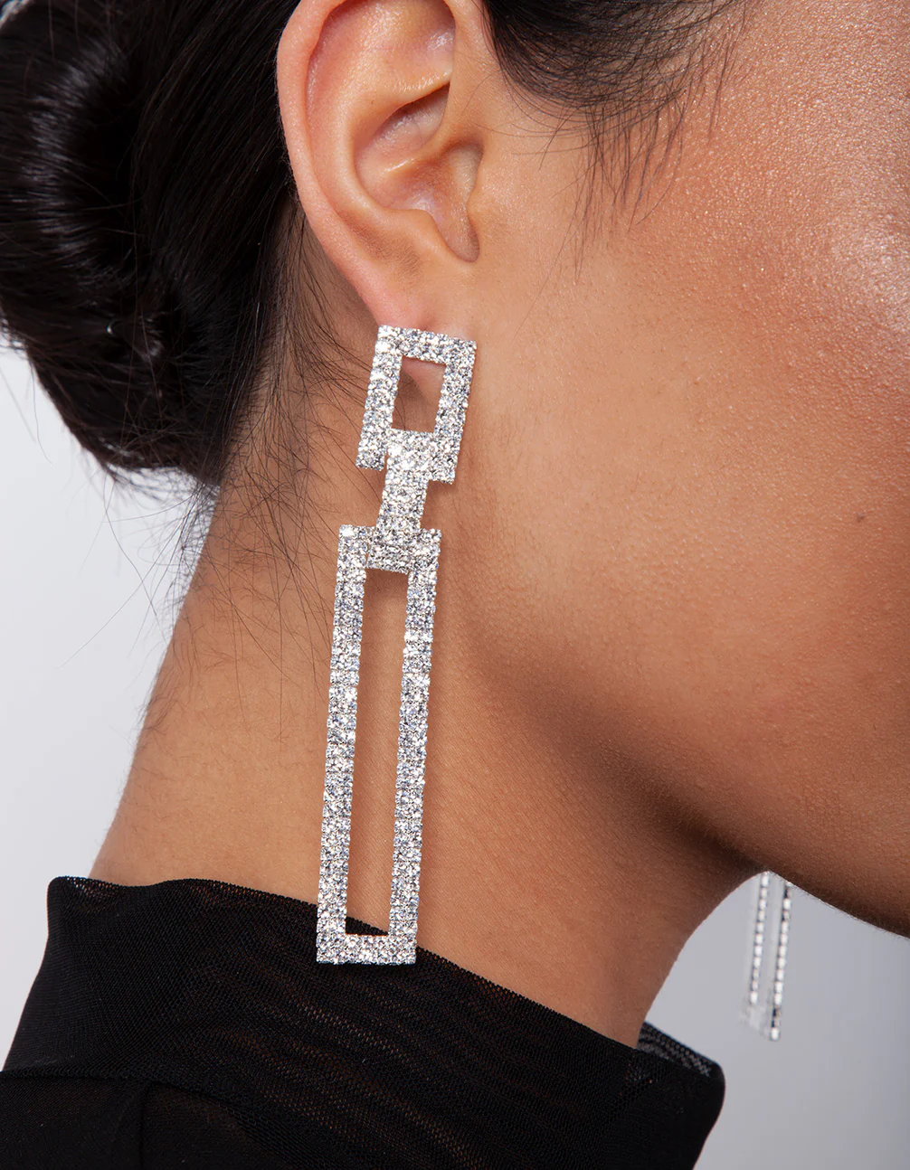 Diamante Rectangle Drop Earrings - Image 3