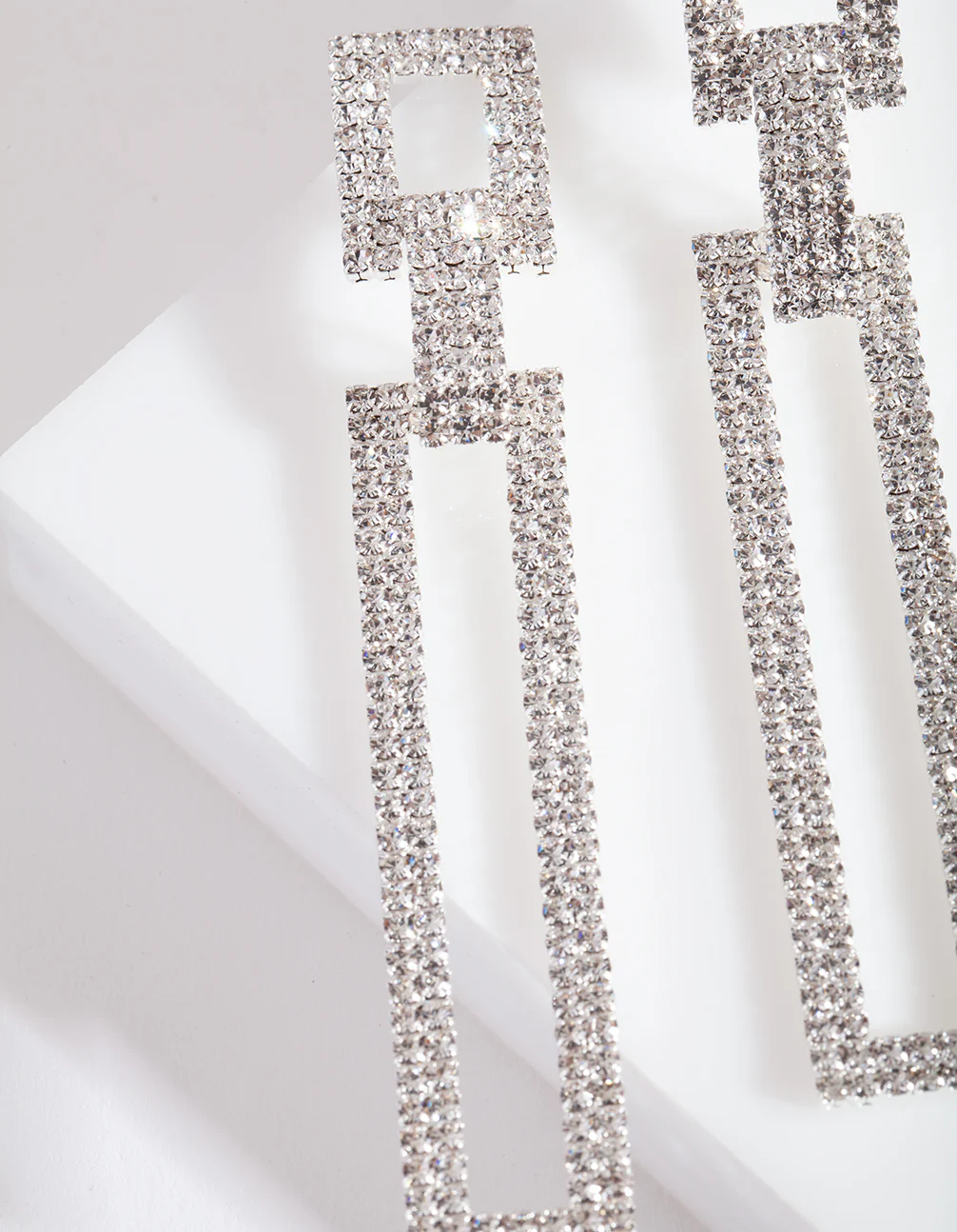 Diamante Rectangle Drop Earrings - Image 4