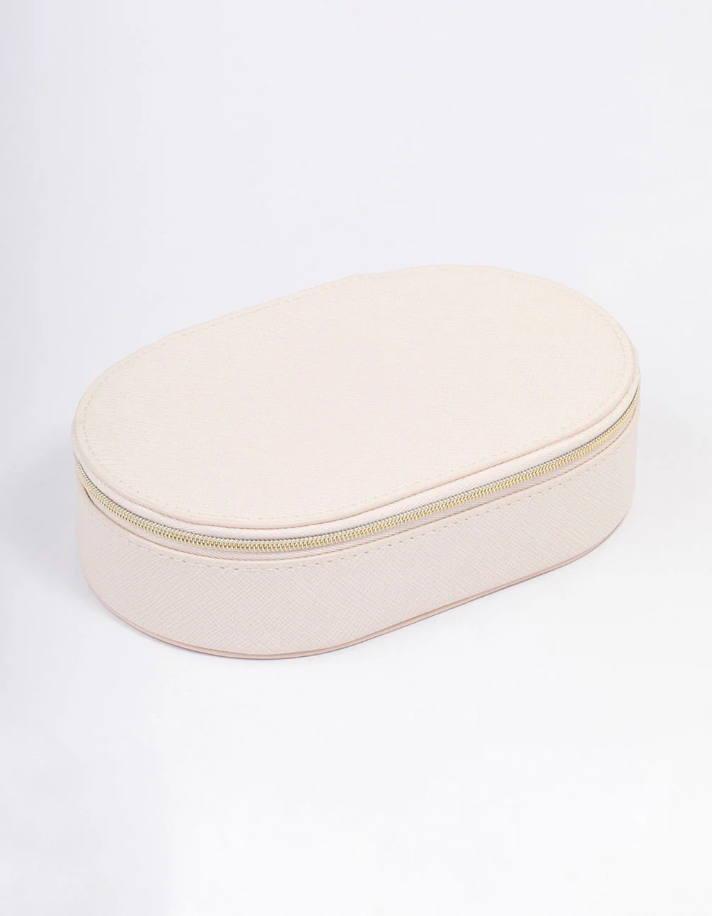 Cream Faux Leather Oval Compact Jewellery Box - Image 3