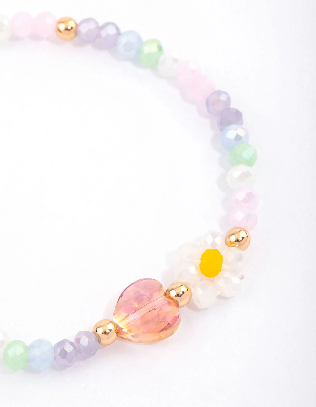 Beaded Facet Heart & Daisy Flower Bracelet - Image 2