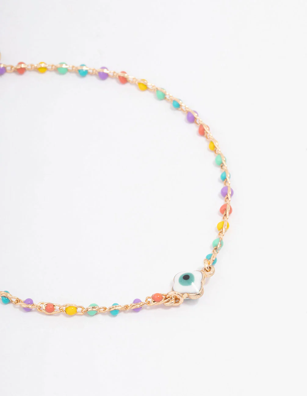 Rainbow Beaded Evil Eye Chain Bracelet - Image 2