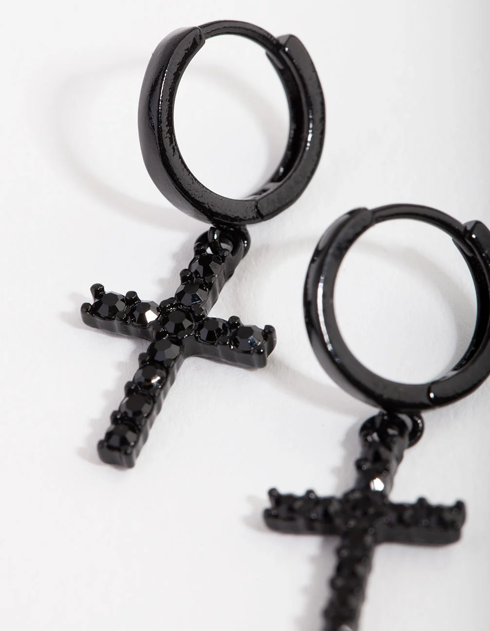 Matte Diamante Cross Huggie Earrings - Image 2
