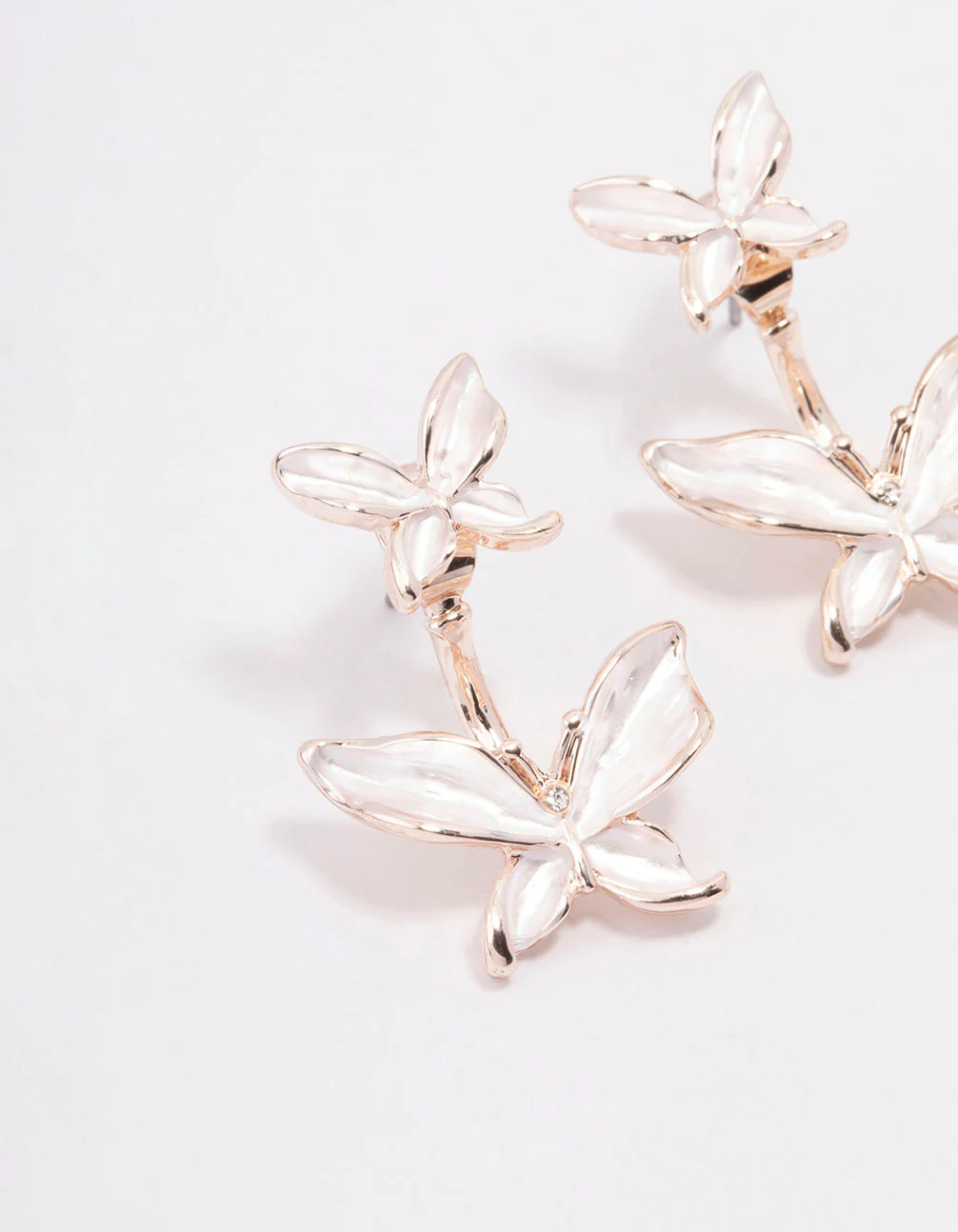 Rose Gold Butterfly Jacket Earrings - Image 2