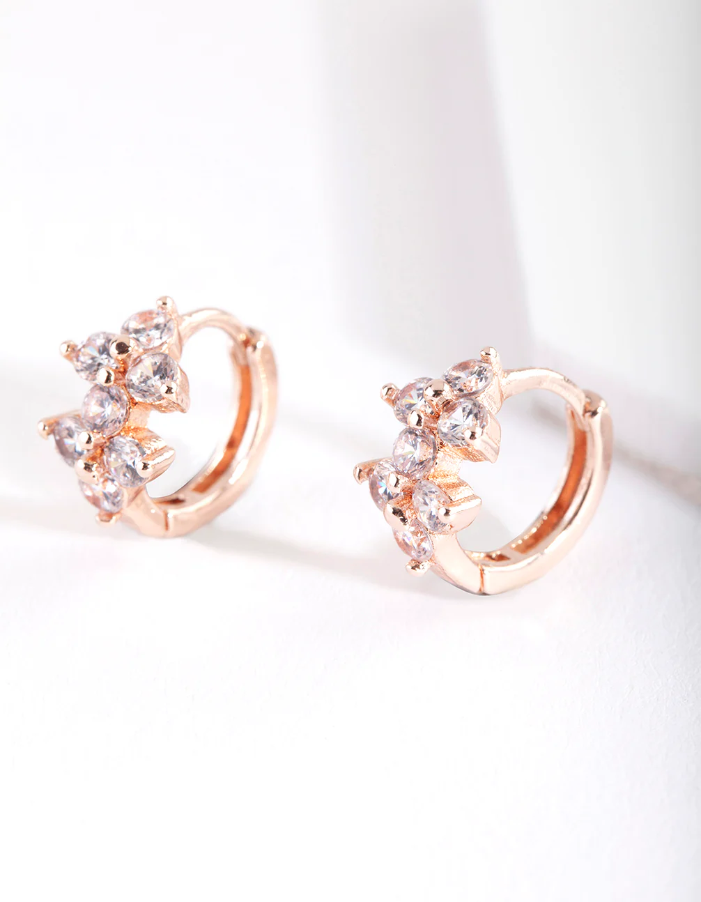 Rose Gold Double Flower Huggie Earrings - Image 4