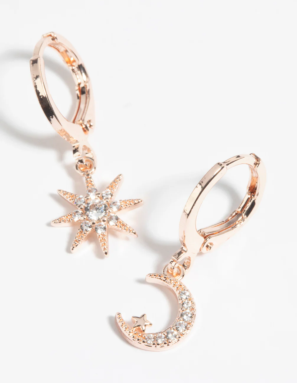 Rose Gold Diamante Celestial Huggie Hoop Earrings - Image 2