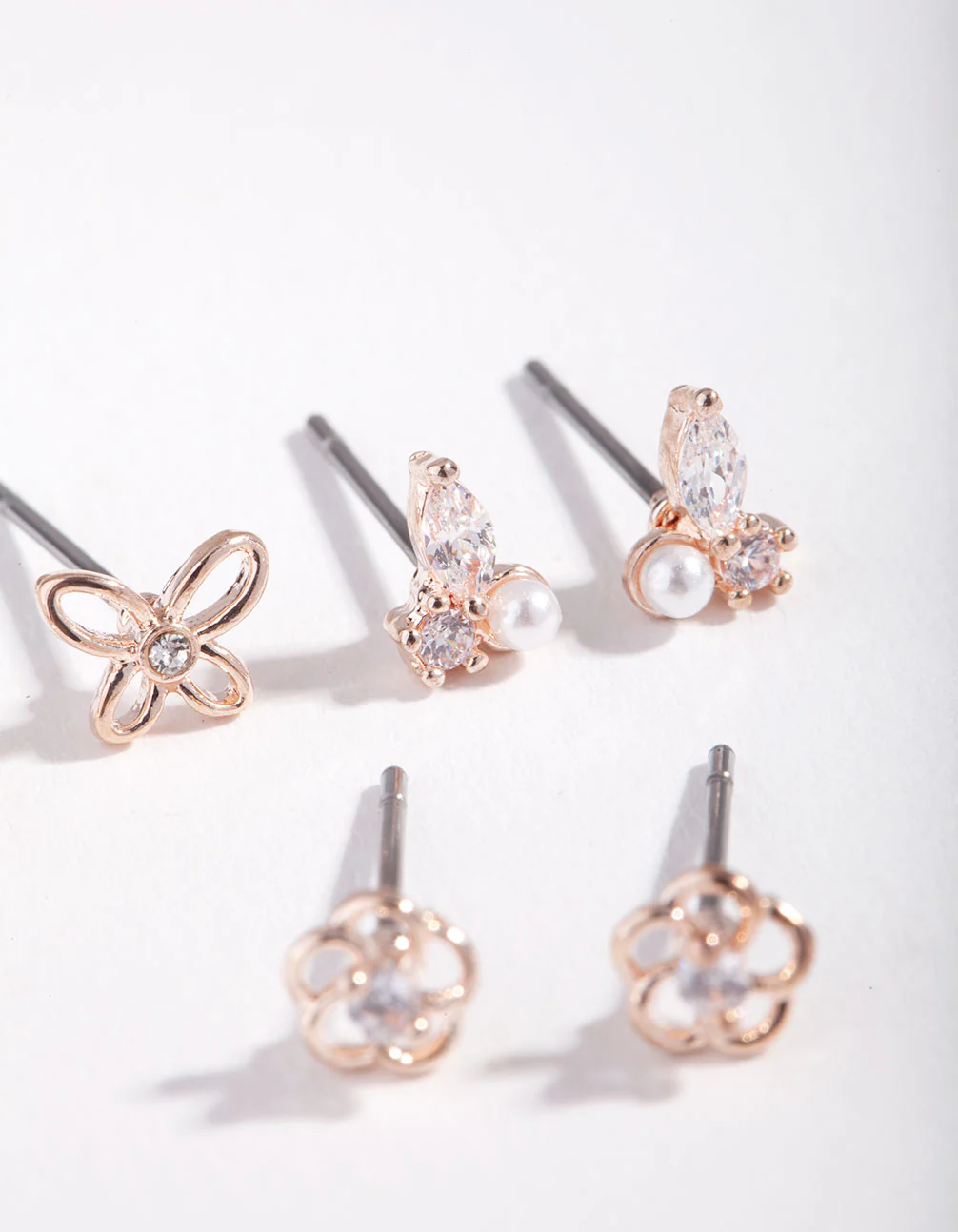 Rose Gold Flower & Pearl Micro Ear Stacker - Image 3