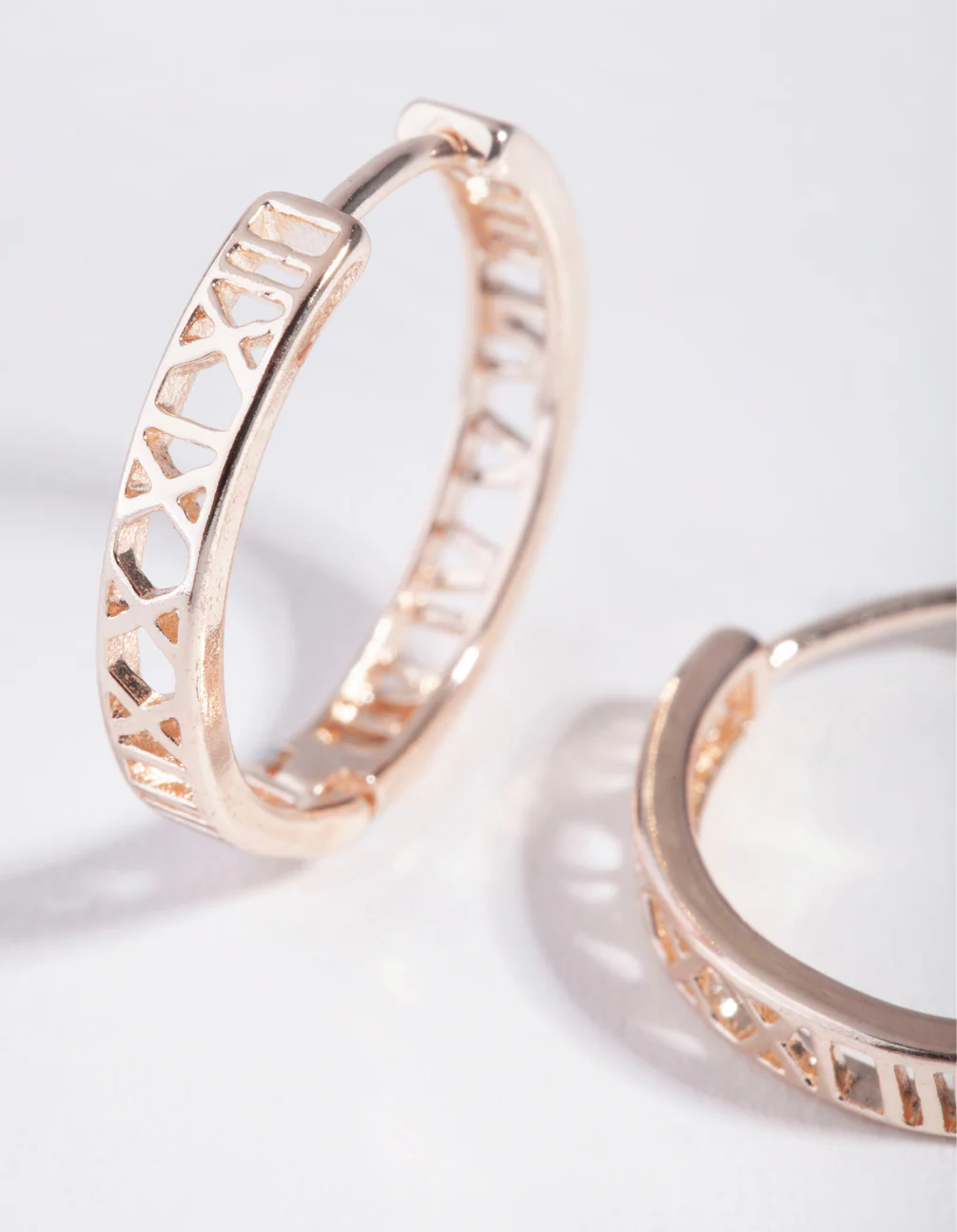 Rose Gold Roman Numeral Hoop Earrings - Image 2