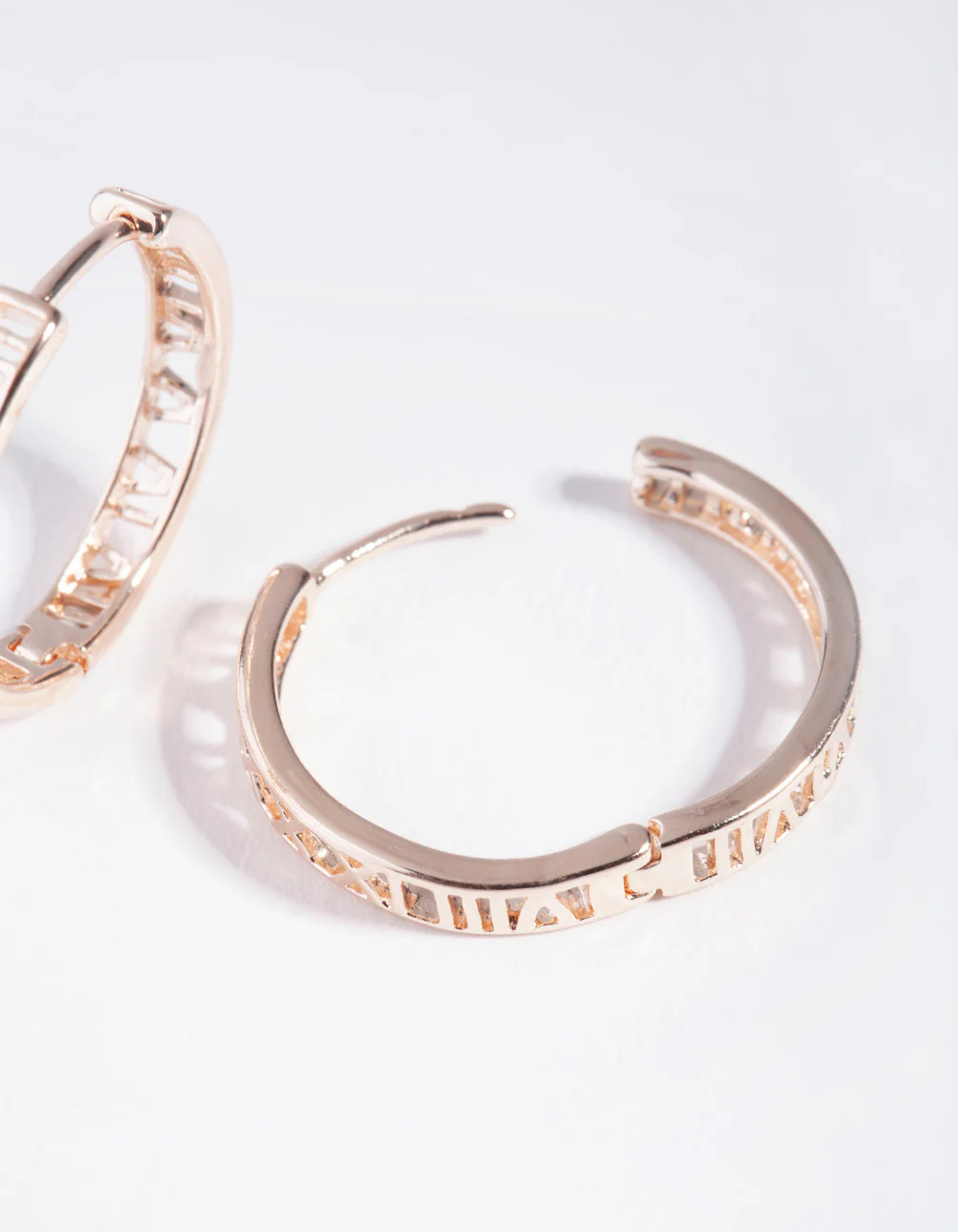 Rose Gold Roman Numeral Hoop Earrings - Image 3