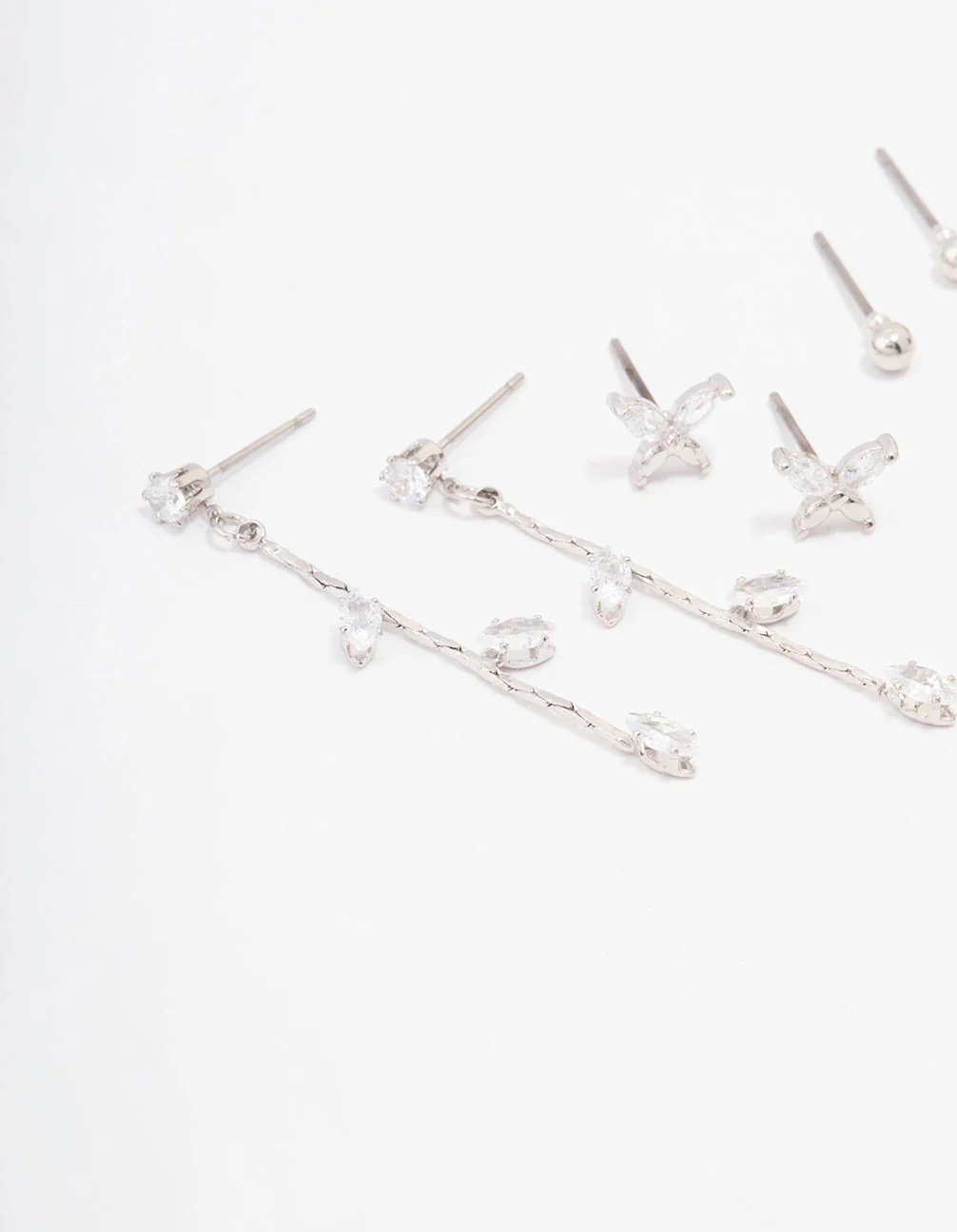 Silver Cubic Zirconia Butterfly & Petal Earring 4-Pack - Image 2