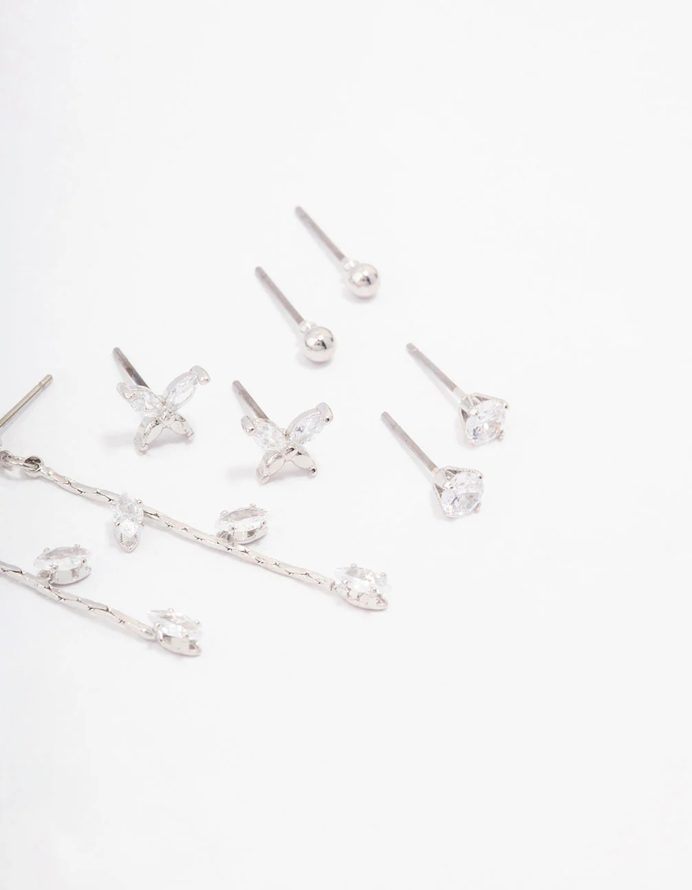 Silver Cubic Zirconia Butterfly & Petal Earring 4-Pack - Image 3