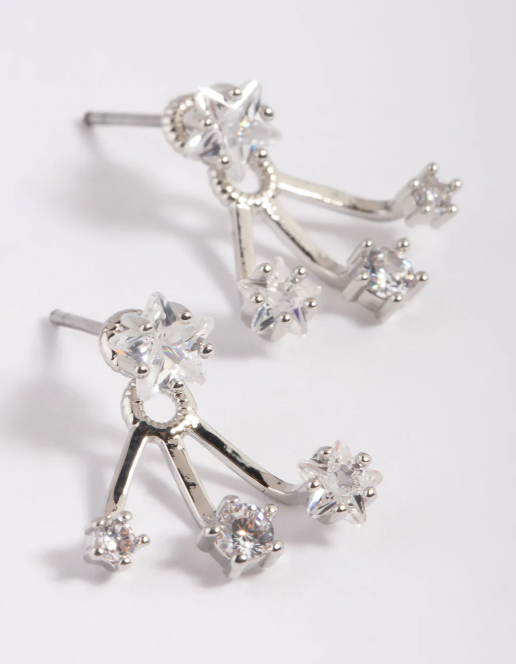 Rhodium Cubic Zirconia Star Jacket Earrings - Image 3