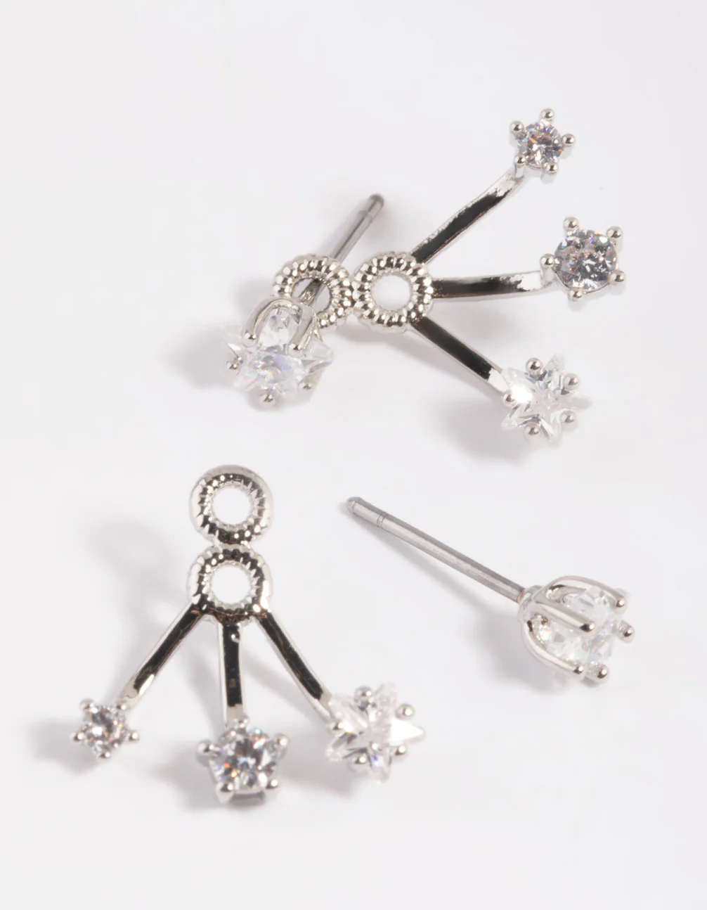 Rhodium Cubic Zirconia Star Jacket Earrings - Image 4