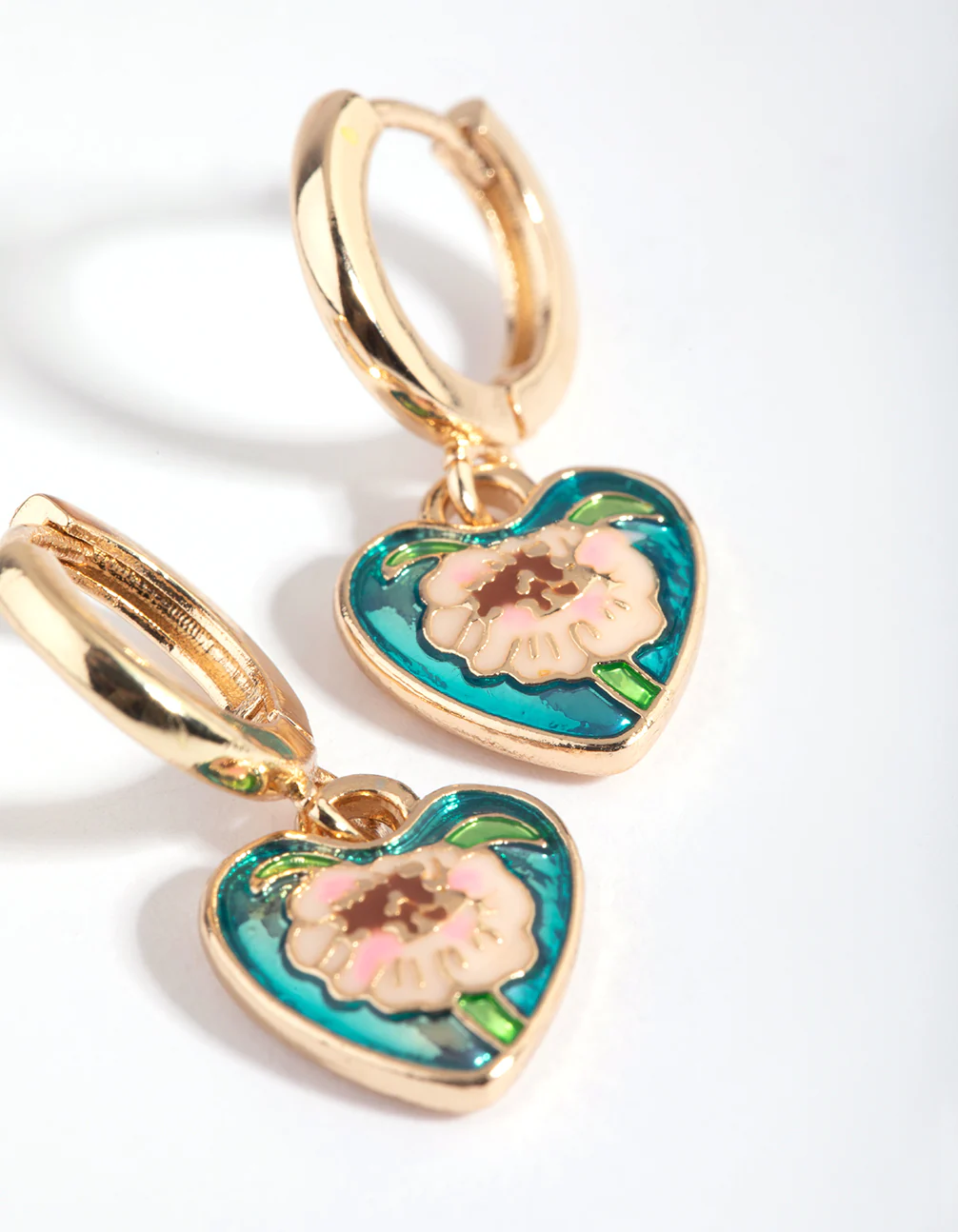 Blue Antique Charm Huggie Hoop Earrings - Image 3