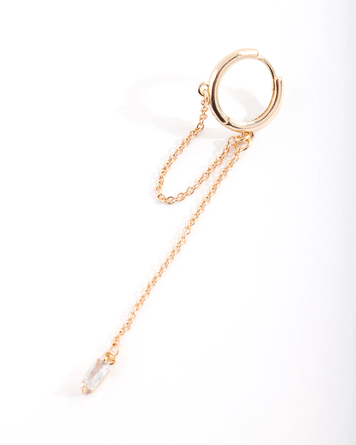 Gold Baguette Chain Drop Huggie Earrings - Image 3