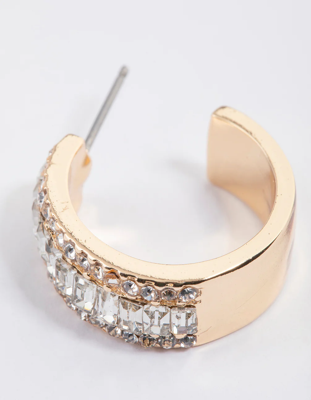Gold Baguette Diamante Small Hoop Earrings - Image 3