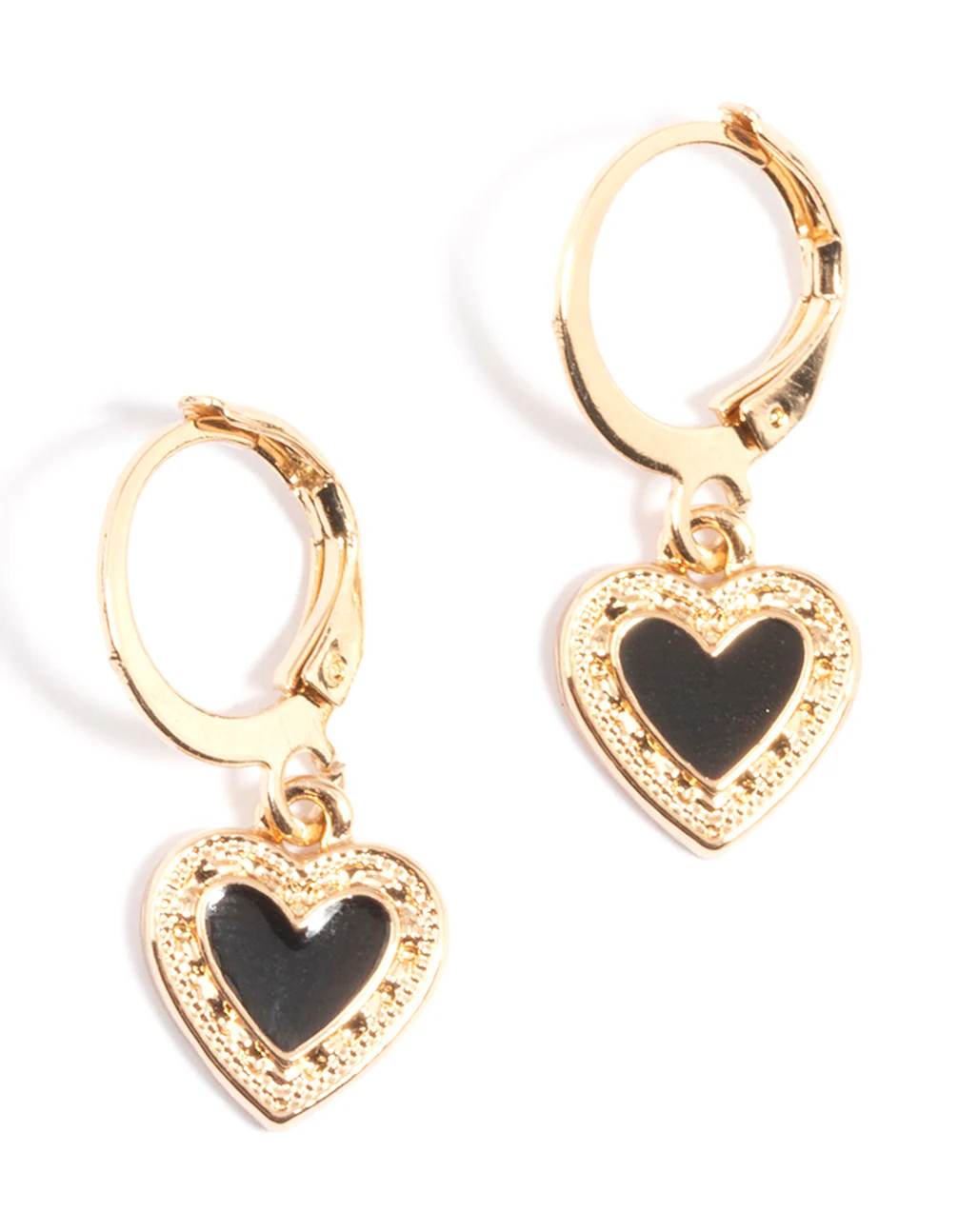 Black Enamel Heart Huggie Earrings - Image 5