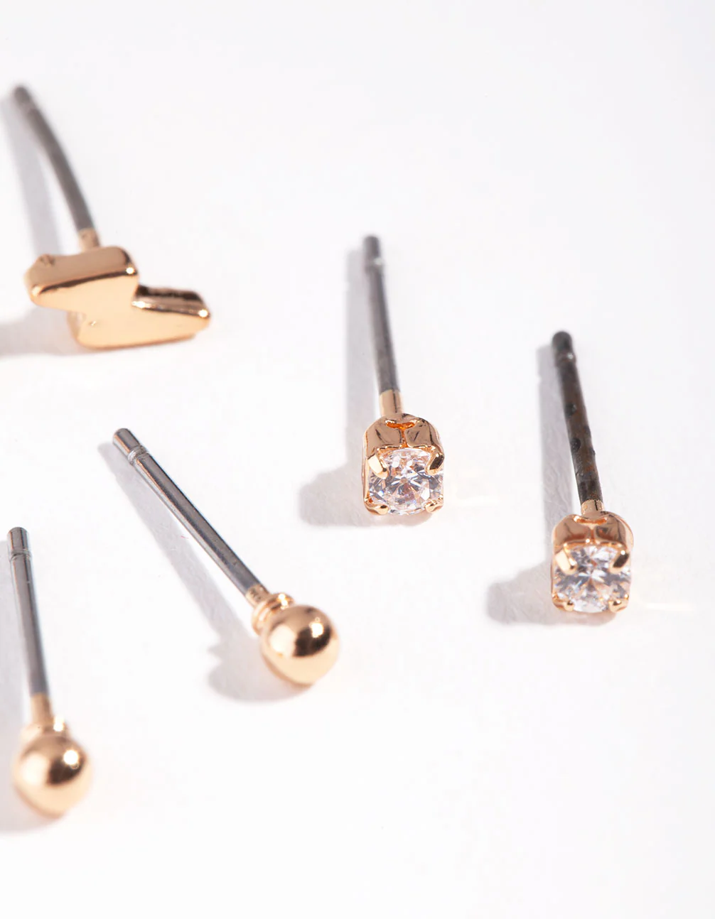 Gold Lightening Bolt & Diamante Stud Earring Pack - Image 2