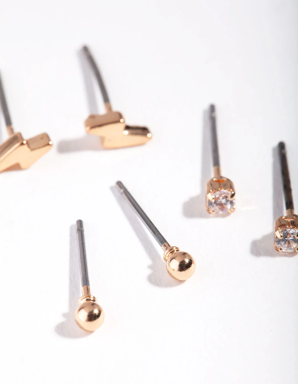 Gold Lightening Bolt & Diamante Stud Earring Pack - Image 3