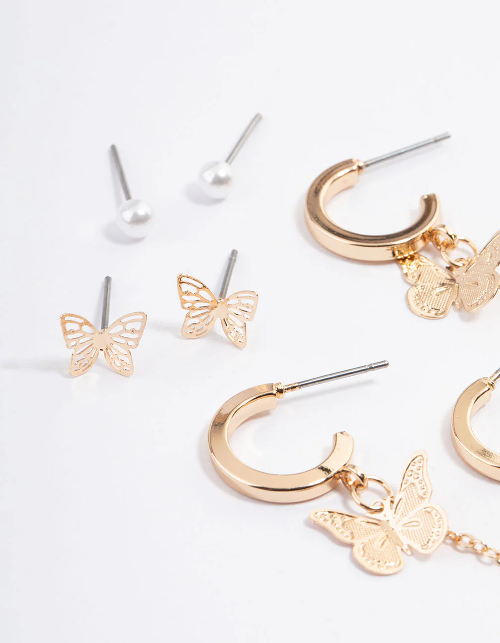 Gold Butterfly Pearl Stacker Earrings 5-Pack - Image 2