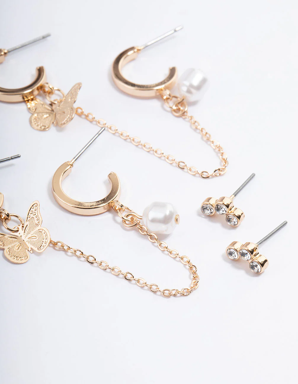 Gold Butterfly Pearl Stacker Earrings 5-Pack - Image 3