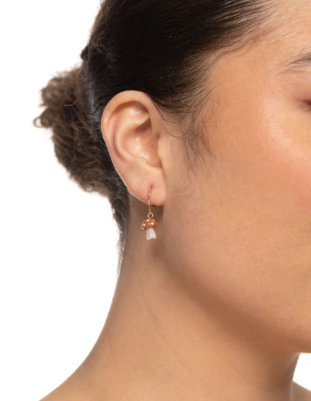 Brown Mini Mushroom Huggie Earrings - Image 2