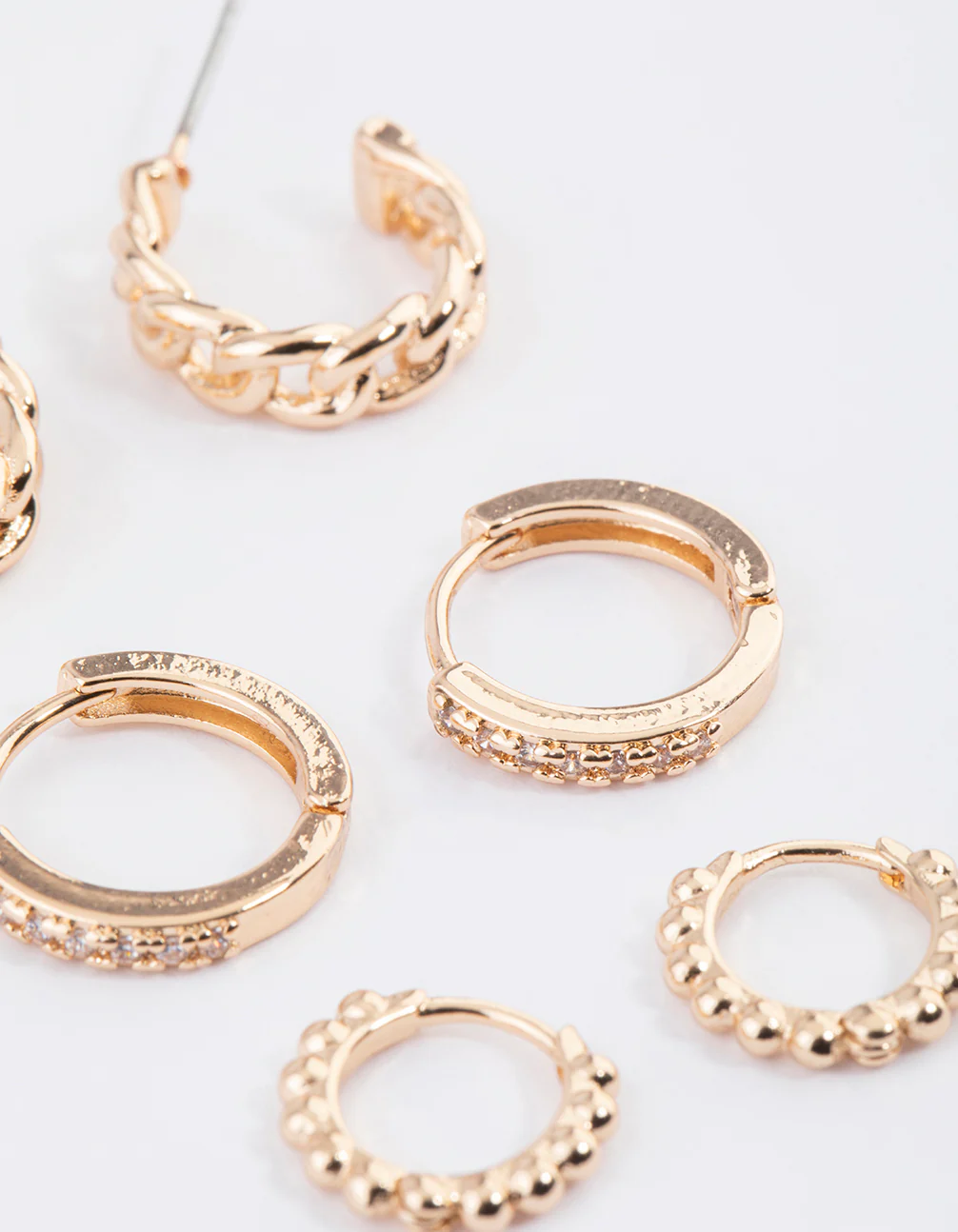 Gold Chain Link Diamante Hoop Earrings Pack - Image 2