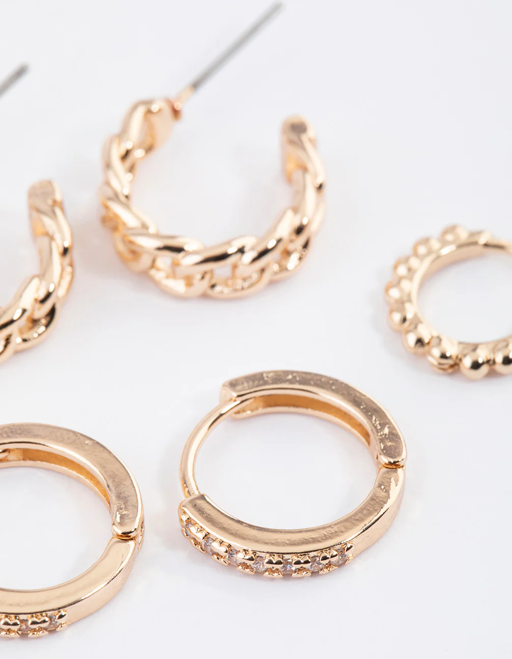 Gold Chain Link Diamante Hoop Earrings Pack - Image 3