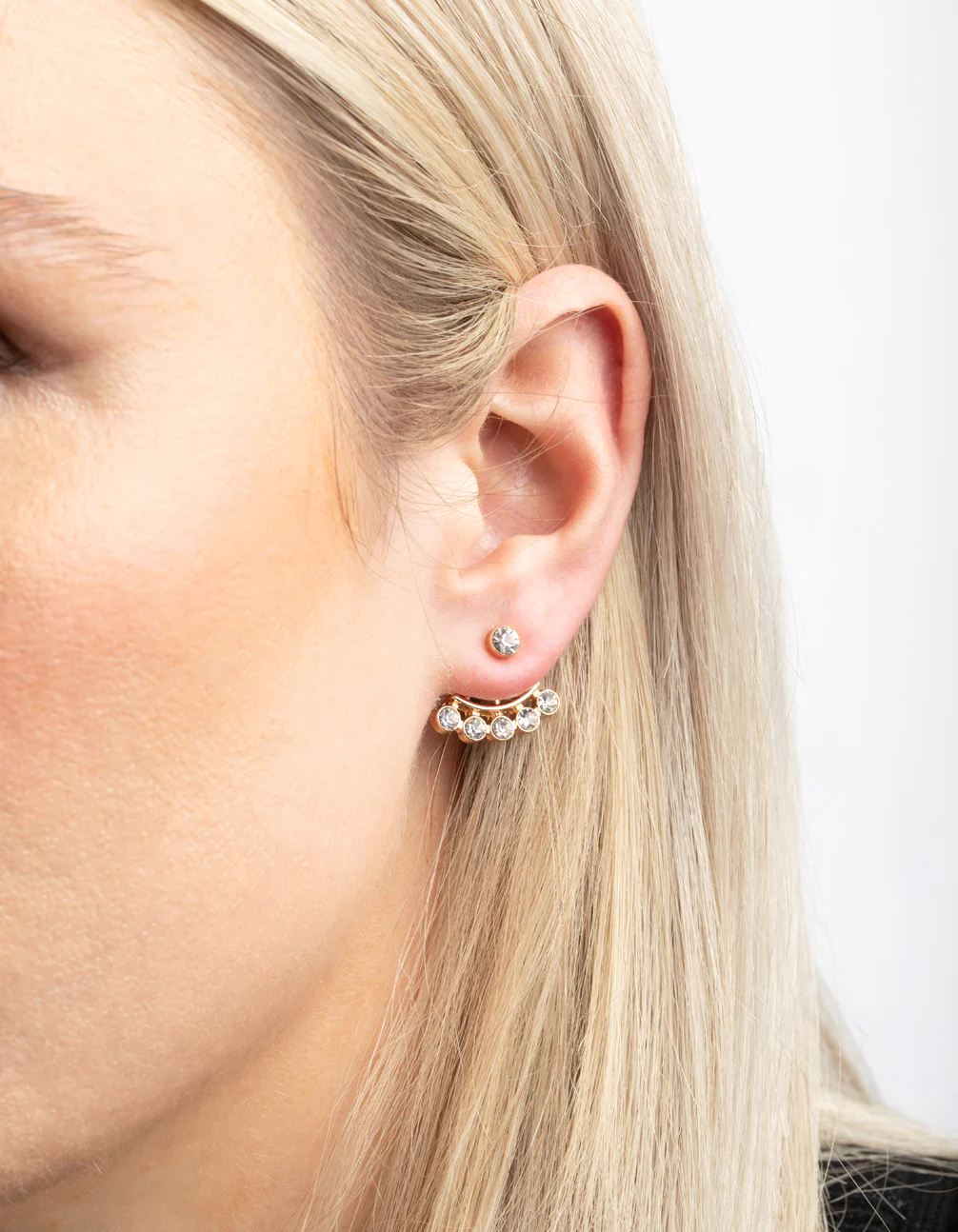 Gold Circular Diamante Jacket Earrings - Image 2